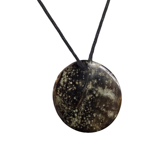 Handcrafted Resin Pendant Necklace Speckled Stone Look Black Cord Boho Jewelry - Picture 1 of 4
